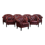 Lot de 8 fauteuils club chesterfield en cuir de vache anglais de couleur rouge