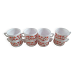 Lot de 8 tasses arcopal scania, dcor de fleurs liberty oranges, annes 70