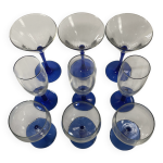 Lot de 9 verres  pied bleu (3 verres  vin ballon, 3 fltes, 3 cocktail)