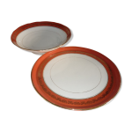 Lot assiette et plat en porcelaine de limoges avec liser orange et or