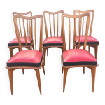 Lot de cinq chaises bistrot bois et imitation cuir style charles ramos baumann