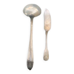 Lot de couverts de service en metal argente, dpareills, une louche et un couteau a poisson
