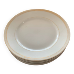 Lot delot de six assiettes plates, vaisselle, ancienne blanche, dorure