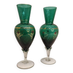 Lot de deux anciens vases en verre d'empoli italien anciens 1900