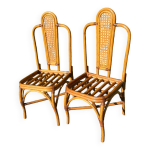 Lot de deux chaises cannage et rotin