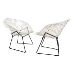 Lot de deux chaises diamond de harry bertoia en mtal blanc et noir. annes 60