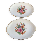 Lot de deux plats de service en faience, gien france, motif floral, fleurs trs colores, vintage