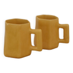 Lot de deux tasses design en ceramique jaune citron