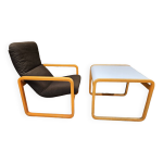 Lot fauteuil et table wilkhahn bois courb 1980 vintage