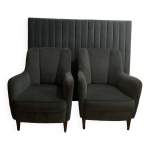 Lot paire de fauteuils signs avec tte de lit