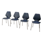 Lot de quatre chaises de cuisine vintage, similicuir bleu nuit avec revtement chrom. annes 60