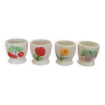 Lot de quatre coquetiers en cramique  motif de fleurs et fruits