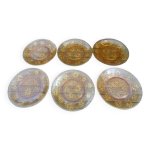 Lot de six assiettes plates - vintage en verre ambr de chez verco dcor fleurs - annes 60 / 70