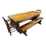 Lot table abbaye chene massif + 2 bancs + 2 allonges Lot table abbaye chene massif + 2 bancs + 2 allonges