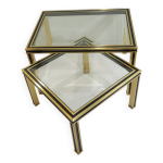 Lot tables basses gigogne mtal dor & verre biseaut pierre vandel