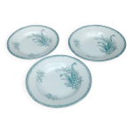 Lot de trois assiettes en terre de fer de la fa�encerie st amandinoise mod�le muguet.