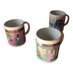 Lot de trois tasses - scnes de la vie urbaine