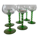 Lot de verres � vin blanc pied torsad� vert verre souf