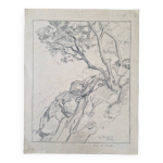 Louis john endres (1896 - 1989) - dessin au fusain sur papier - paysage tizi n'test, grand atlas maroc ...