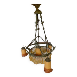 Lustre 19e sicle lctrifi . verre dpoli et bronze
