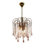 Lustre 3 feux en métal doré et verre de murano rose et transparent Lustre 3 feux en métal doré et verre de murano rose et transparent