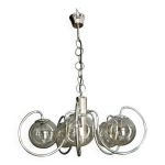 Lustre 5 boules chrome et verre fum 1960