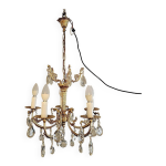 Lustre 5 feux bronze cisel et cristal