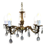 Lustre 5 lumières en bronze et pampilles Lustre 5 lumières en bronze et pampilles