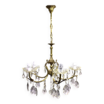 Lustre 5 lumières en laiton et pampilles Lustre 5 lumières en laiton et pampilles