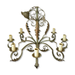 Lustre 8 branches en fer forg patine gris de vert et dorure ancien
