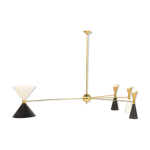 Lustre  8 lumires laiton et abat jour blanc - noir et dor
