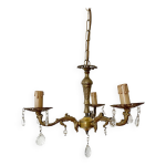 Lustre ancien 3 bras laiton et pampilles