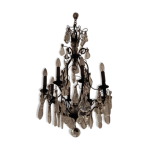 Lustre ancien en bronze et pampilles cristal - 8 lumires