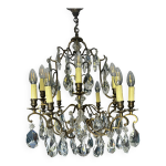 Lustre ancien en bronze et pampilles en crystal
