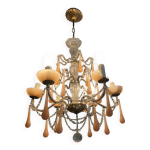 Superbe lustre ancien laiton / verre / opaline murano
