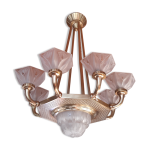 Lustre art deco 1930 bronze verre moulé pressé Lustre art deco 1930 bronze verre moulé pressé
