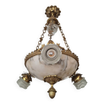 Lustre art dco albtre et bronze, luminaire  7 lumires