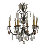 Lustre art dco franais 6 lumires finition verte bronze cristal et verre 5343