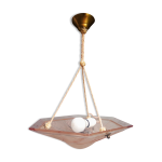 Lustre art d�co en verre moul� press� rose en �tat de marche
