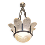 Lustre art dco verre press sabl, bronze nickel 1930
