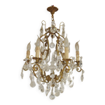 Lustre art nouveau français à 6 lumières en bronze et cristal acanthus 5552 Lustre art nouveau français à 6 lumières en bronze et cristal acanthus 5552