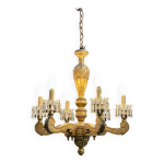 Lustre en bois dor� et pampilles en cristal xix�me