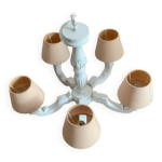 Lustre bois peint blanc 5 branches abat - jour