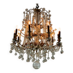 Important lustre en bronze dor garni de boules en verre, vers 1890