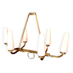 Lustre bronze certifi maison lunel six opalines coniques, france mid - century