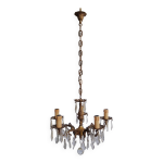 Lustre en bronze avec pampilles en cristal