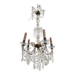 Lustre bronze à pampilles cristal vers 1950, 5 lumières, h = 81 cm Lustre bronze à pampilles cristal vers 1950, 5 lumières, h = 81 cm