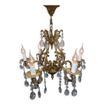 Lustre cage 6 lumi�res bronze et cristal