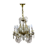 Lustre cage 6 lumires en bronze et cristal