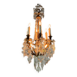 Lustre cage en bronze dor garni de pampilles en cristal taill vers 1900